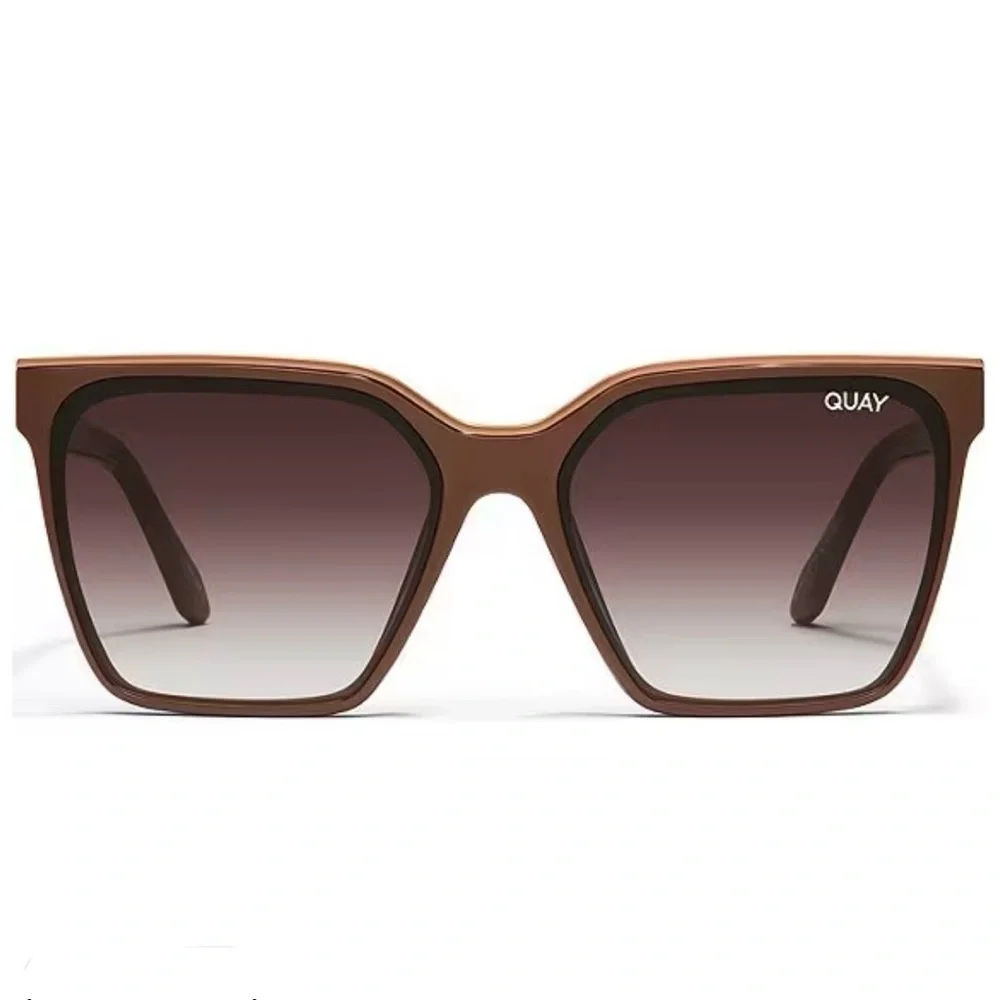 QUAY Level Up Sunglasses Brown Gold Frame Brown Gradient Lens Oversized NWT
